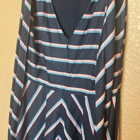 Eliza J Chevron Blue Stripe Fit And Flare Dress with pockets size 8 - Picture 8 of 13